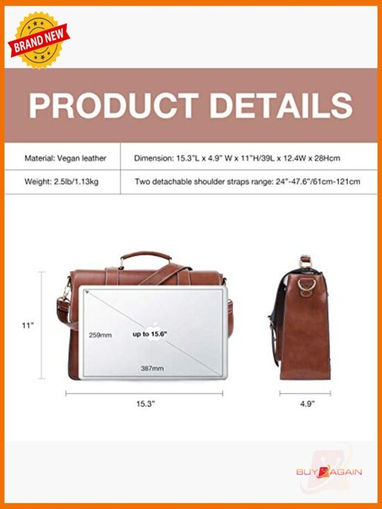 Vegan Leather Laptop Backpack Messenger Bag 15.6\